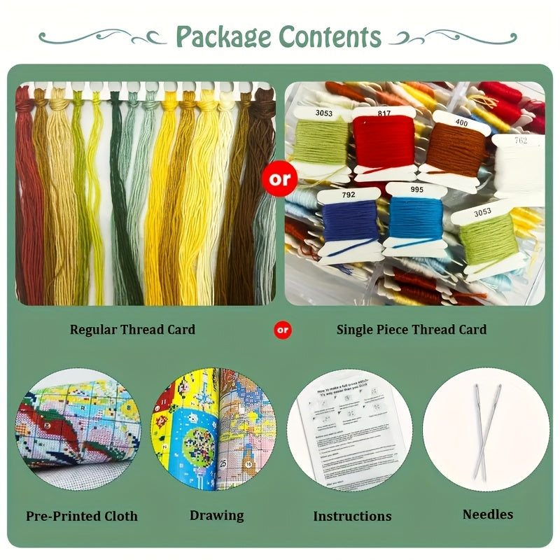 1 Set - Cute Snowman Theme Cross Stitch Painting Kit, DIY Art Needlework Supplies, High-Quality Embroidery Threads, Craft for Beginners and Experts. Full Home Decor Printed Embroideries Suitable as Wall Hangings in Entryway,