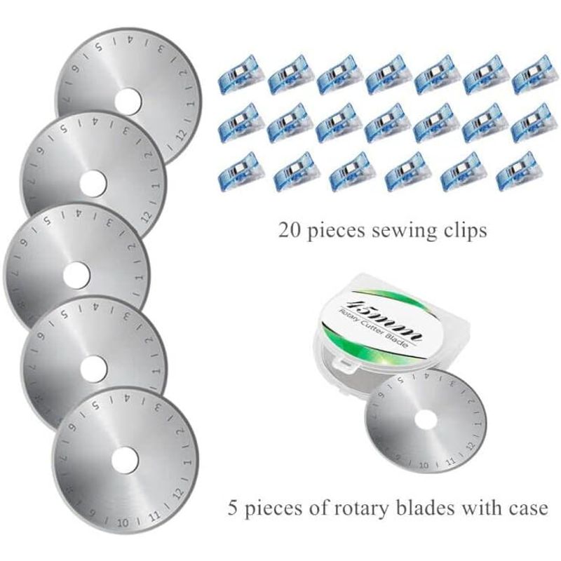 Headley Tools Rotary Cutter Set - 45mm Fabric Cutter, 5 Extra Rotary Blades, A3 Cutting Mat, Quilting Ruler and Sewing Clips | Craft Knife Set, Ideal for Crafting, Sewing, Patchworking, Turquoise