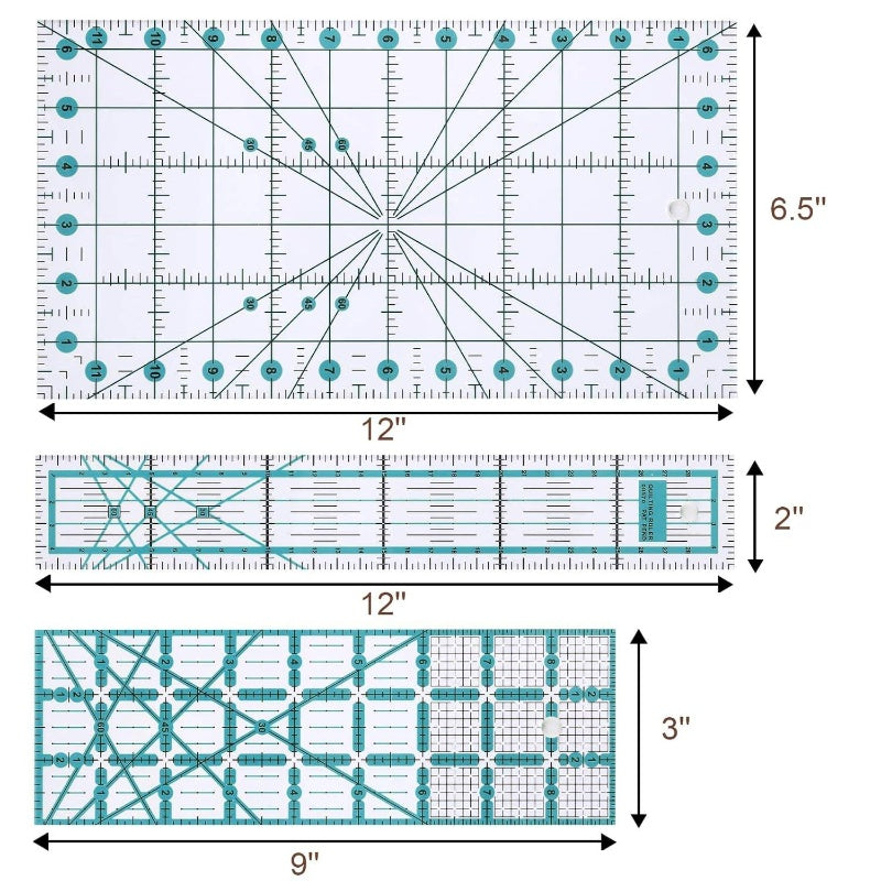 8 - Piece Square Quilting Rulers Non Slip And Templates, Acrylic Sewing Ruler Set with 24pcs - Slip 3.5 Inchx3.5 Inch5 Inchx5 Inch8 Inchx8 Inch10 Inchx10 Inch12.5 Inchx12.5 Inch6.5 Inchx12 Inch2 Inchx12 Inch3 Inchx9 Inch