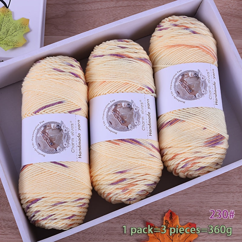 JIUWEIDIAOWANG 3pcs Rainbow Gradient Yarn, Medium Thickness - Perfect for Knitting Sweaters, Scarves, Hats & Crafts, 360g Each