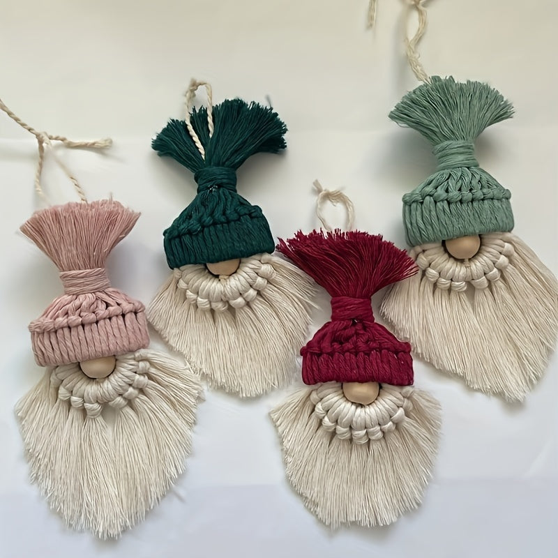 4pcs DIY Macrame Christmas Gnomes Santa Claus Kit DIY Macrame Santa Claus for Christmas Tree Decor Christmas Tree Hanging Gnomes Santa Elf Instructions Included Holiday Decor