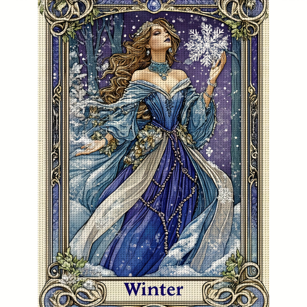 ZUOANLF 1 Set - 40x50cm/15.7x19.7in Fabric Cross Stitch DIY Kits, 11CT/14CT, Seasonal Goddess Designs (Spring, Summer, Autumn, Winter), All-Season Themes, Includes Printed Fabric, Needles, Threads, Patterns & Instructions - P