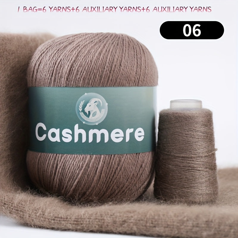 6-Ply Hand-Knitting Yarn for Self-Knitted Cashmere Sweaters, Includes Matching Yarn for Machine-Knitted Cashmere Hats and Scarves, Knitting Needles, and Yarn Balls