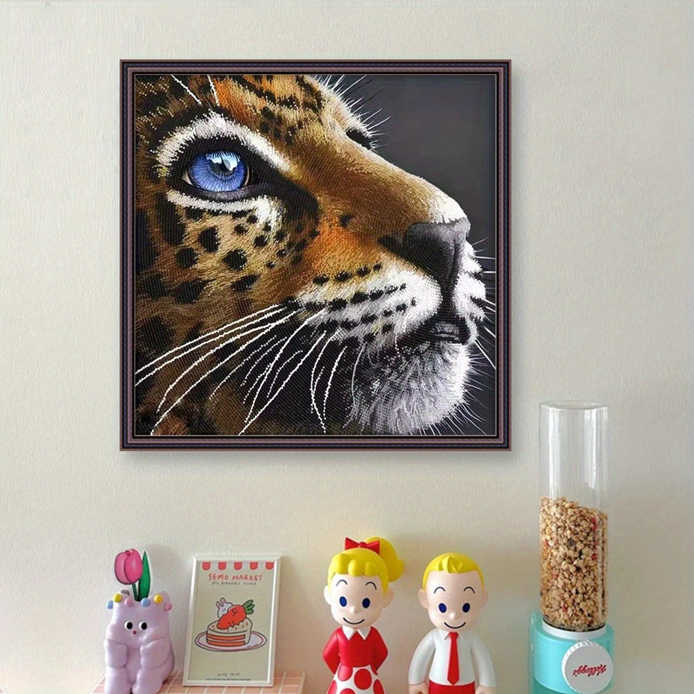 Full Embroidery Beads Printed 9CT Leopard Head Cross Stitch Kit Decor 16.54x16.54inch, Beaded Cross Stitch Kits, Cross Stitch Beaded Kits