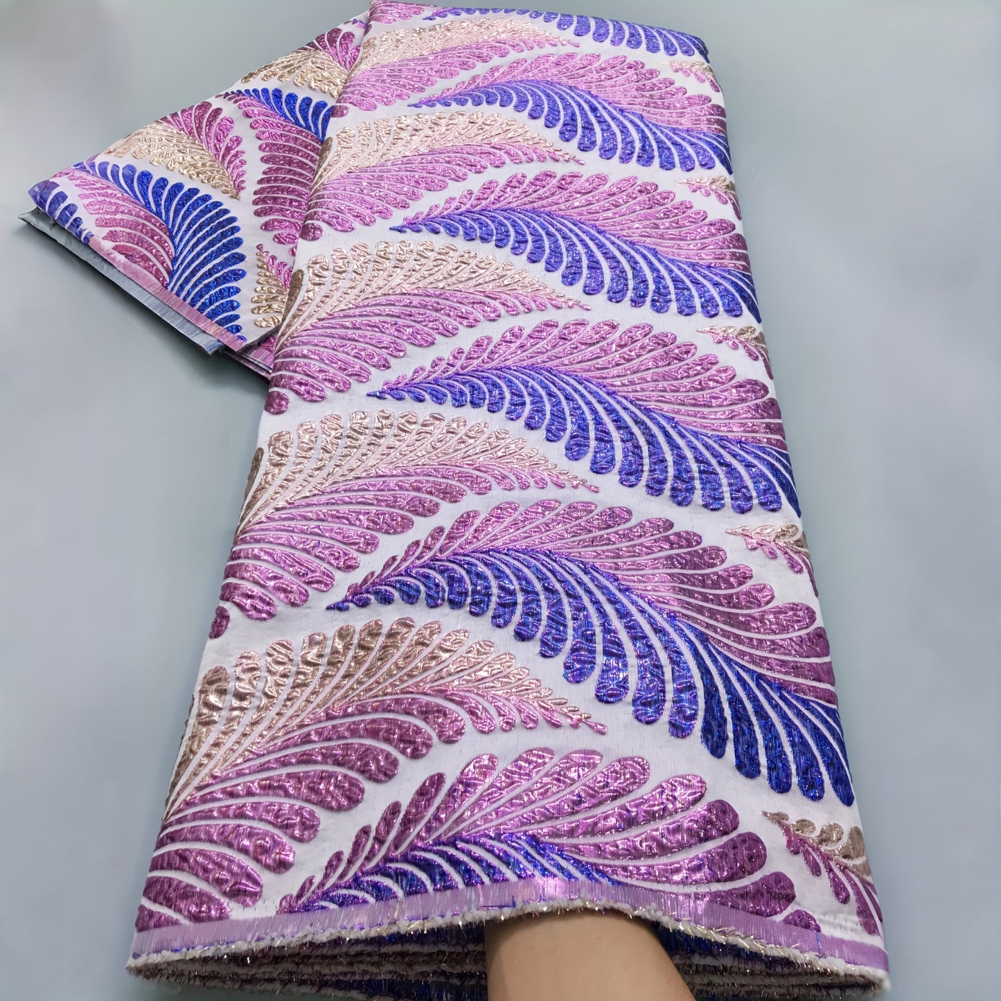 African Nigerian Gild Brocade Lace Fabric - 5 Yards Wide (51-52") Luxury Hand- Fabric with Blue/White/Golden/Black/Teal/Beige/Gray/White Patterns - Pre-Cut for Wedding, Party, Daily African Clothing - Hand Wash Only, Width Av