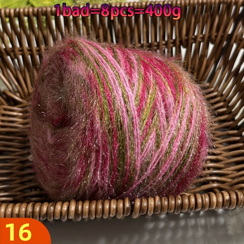 A Large Economical Pack of 400G of Soft Long-Haired Yarn, Suitable for Sweaters, Scarves, Jackets, Shawls, Hats, Coats, Etc. This Yarn Material Kit Is Perfect for DIY Projects. 1 Pack = 8pcs = 400G, Consisting of 80% Acrylic