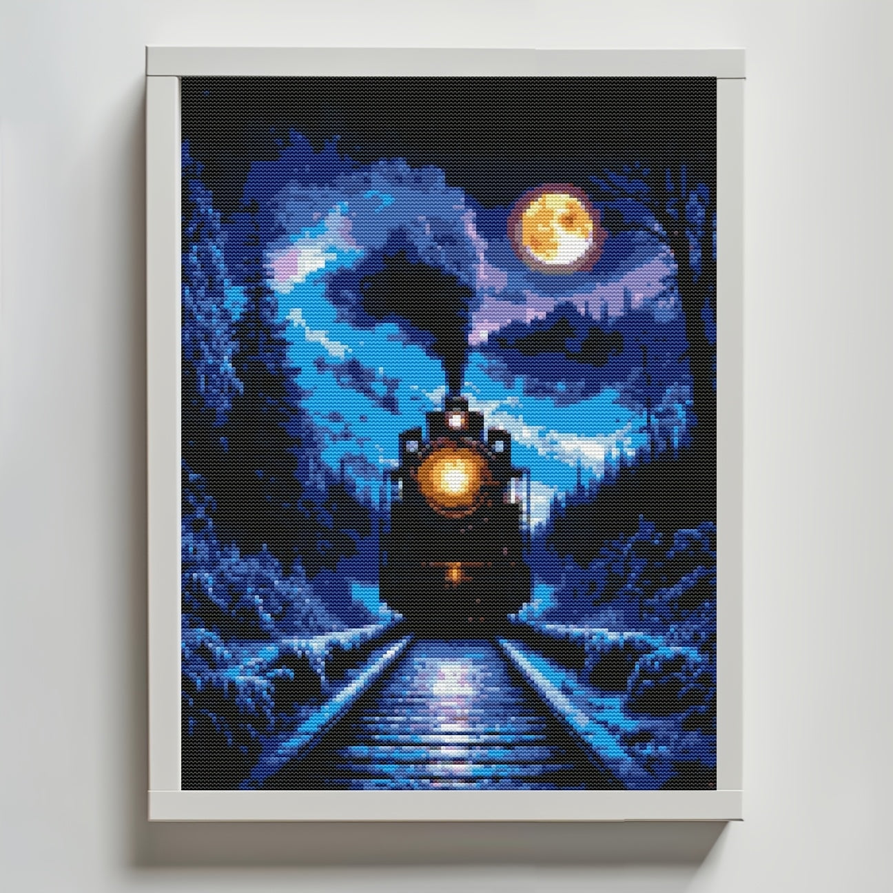 1set 30x40cm/11.8x15.7Inch DIY Cross Stitch Kit Frameless, Night Train, Stamped Cross Stitch Kits, Cross Stitch Set for Home Decor, Includes Patterned Fabric & Threads, Perfect for Living Room Entrance Or Bedroom Decoration A