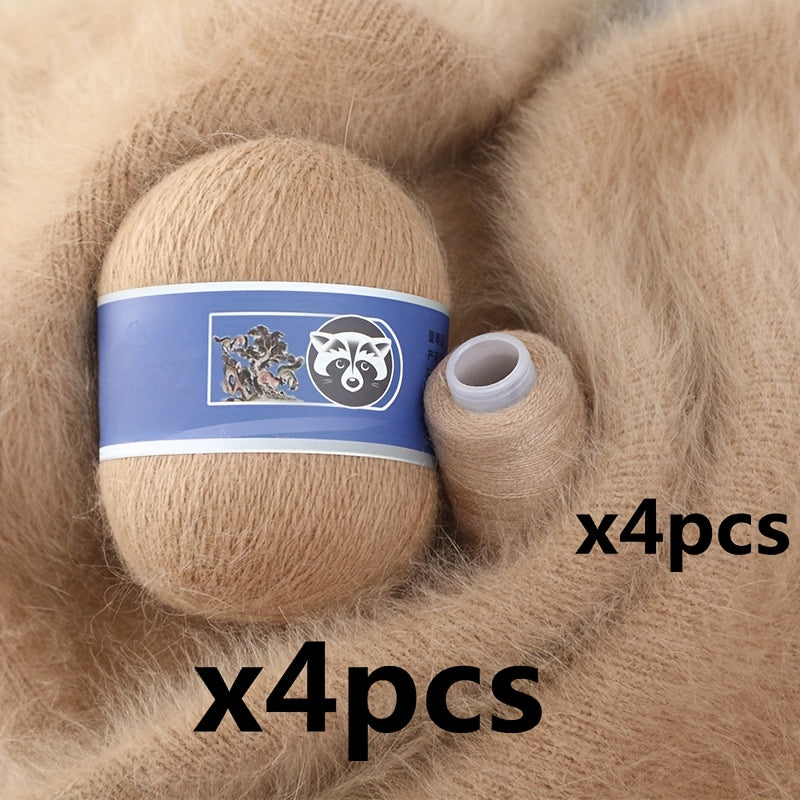 4 Sets Mixed Color Angora Cashmere Wool Yarn, 200g+80g Chunky Thick Knitting Yarn with Shiny Fibers, DIY Sweater, Scarf, Hat, Coat Crafting Material, 30% Angora, 70% Cashmere Wool, 20% Nylon