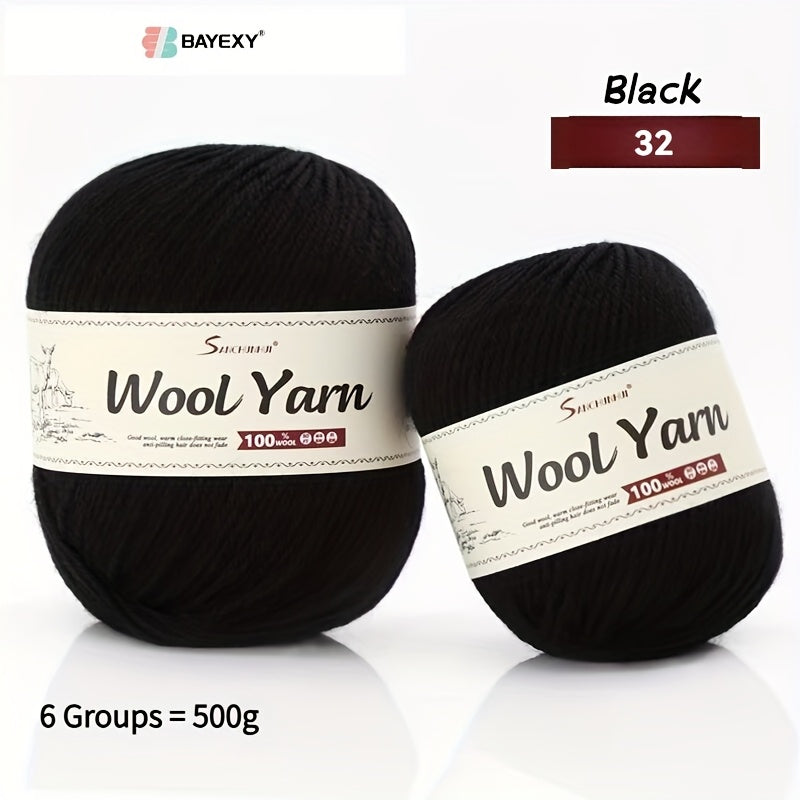 6-Pack BAYEXY Luxury Merino Wool Yarn - 500g Each, Mixed Colors - Perfect for DIY Knitting & Crochet Projects - Ideal for Sweaters, Scarves, Hats & Crafts - Gift for Knitters & Crafters