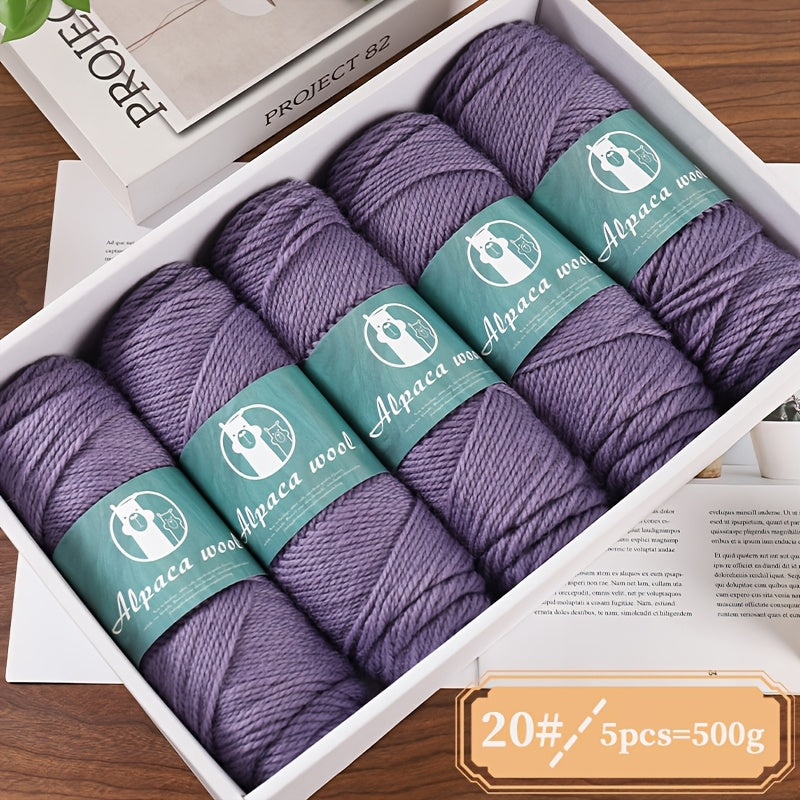 Alpaca Wool Yarn, Fine 245 Needles, Coarse Wool Yarn Balls, for Hand-Made Men'S And Women'S Autumn And Winter Warm Sweater Knitting Materials, Scarves, Hats And Other Warm Clothes 500G 5/Pack