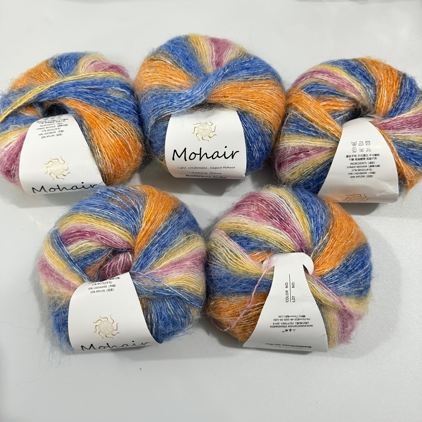 5pcs of Gradient Dyed Yarn, Hand-Woven in Candy Colors, Ultra-Soft Long Pile with Shiny Threads, Suitable for DIY Crochet, Knitting Scarves And Sweaters.