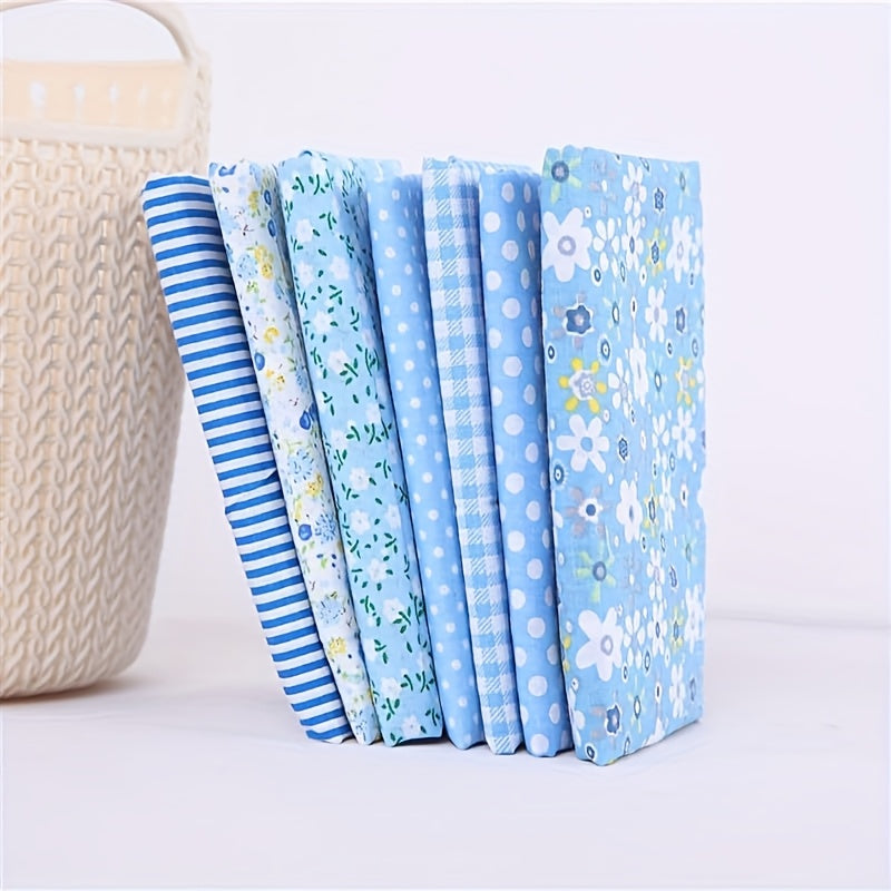 7pcs Sky Blue 20" X 20" (50*50cm)Cotton Fabric DIY Making Supplies Quilting Patchwork Gingham Fabric Fat Quarter Bundles DIY For Quilting Cotton Patchwork Cushions, Suitable For Making Father'S Day, Thanksgiving, New Year And