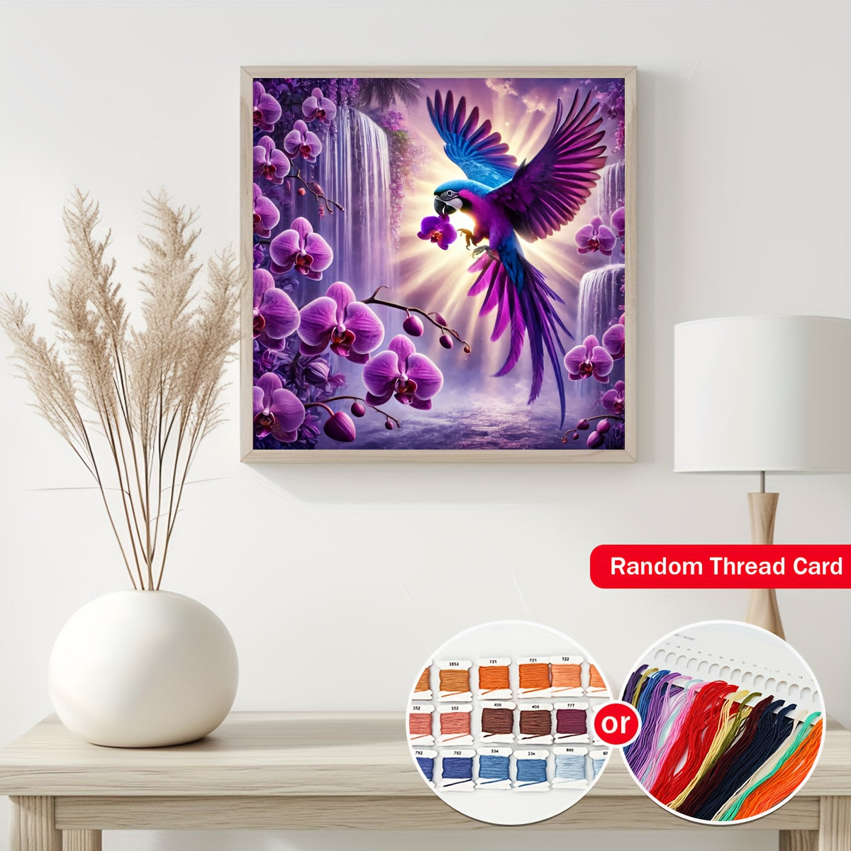 ZUOANLF 1set 40x40cm/15.7x15.7Inch DIY Cross Stitch Kit Frameless, Flowers and parrots, stamped cross stitch kits, Embroidery Set for Home Decor, Includes Patterned Fabric & Threads, Perfect for Living Room Entrance or Bedroo