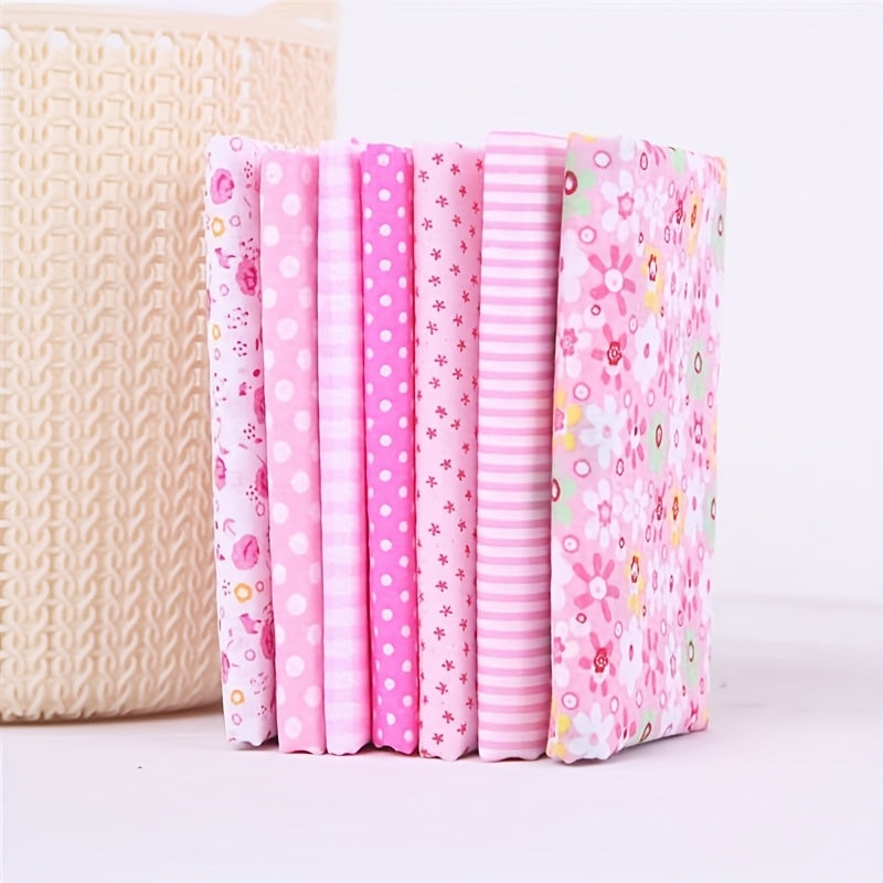 7pcs Pink Floral Cotton Squares 20"x20" Fat Quarters - Pre-Cut Craft Fabric Bundles with Assorted Vibrant Floral Patterns, Machine Washable for Patchwork, Quilting, DIY Sewing Projects, Quilting Fabric, Quilting Materials,Che