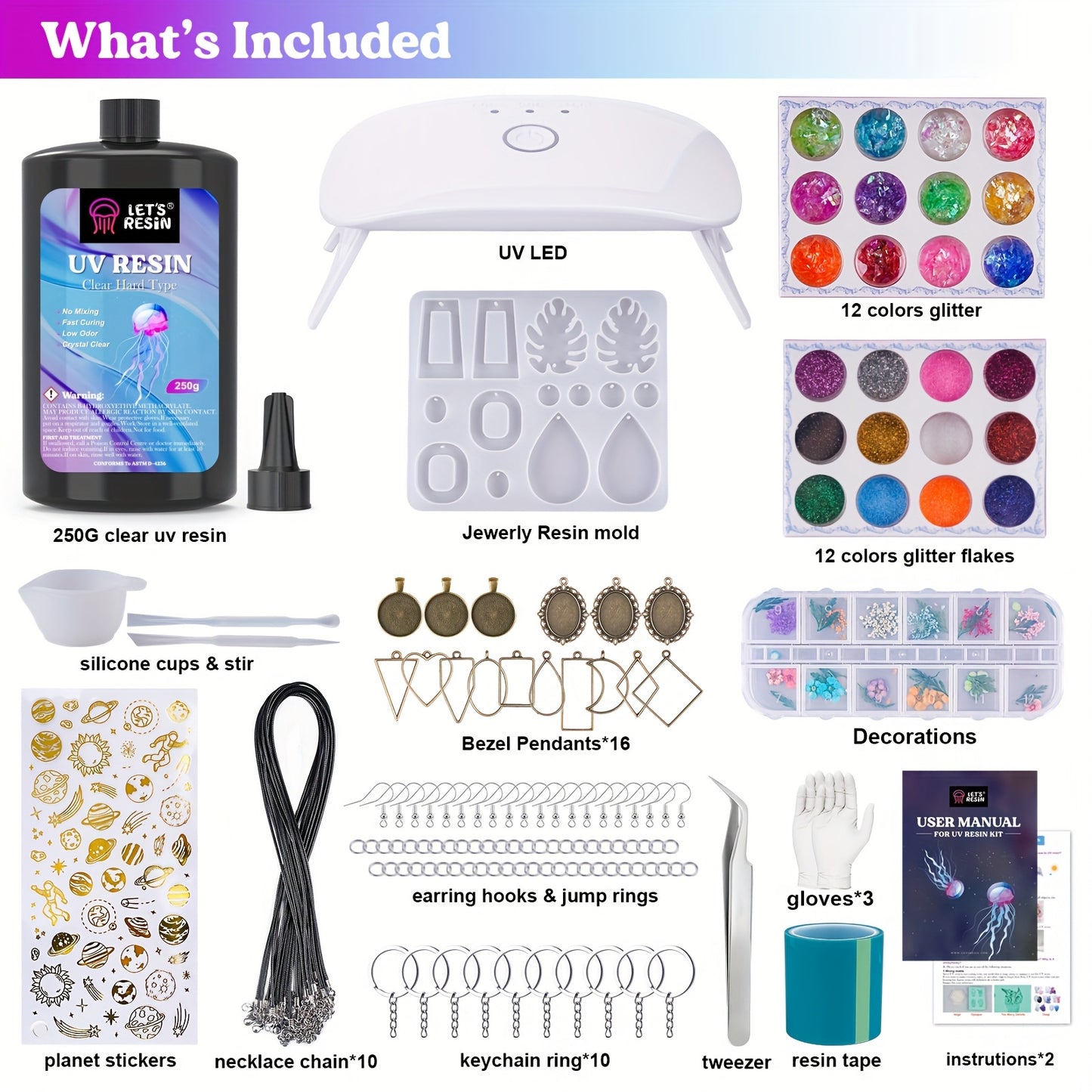 153pcs LET'S RESIN Jewelry Making Kit with Upgraded Lamp & 150+ Shapes - No Electricity Needed, Complete Craft Set with Molds, Beads, Hooks, Jump Rings & Tools for Keychains, Pendants, Charms - Safe for Beginners & Experts, D
