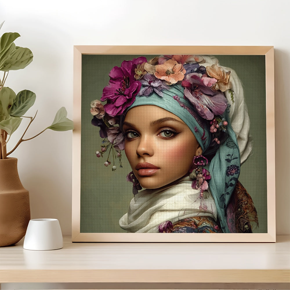 Complete DIY Cross Stitch Craft Set with Floral Patterns - Full Kit with Canvas, Preprinted Fabric Threads & Step-by-Step Guide for Home Decor, Birthday/Anniversary Gifts - All-in-One Framed-like Display - Floral Cross Stitch