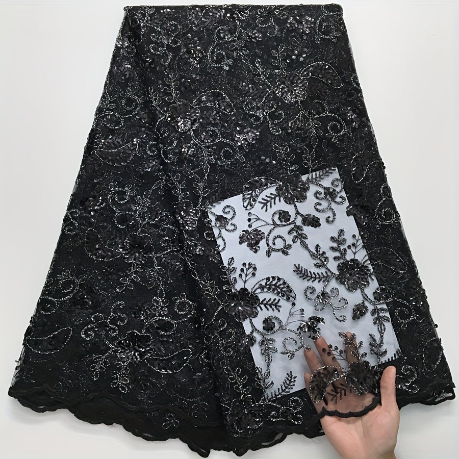 5Yards/pc African Lace Fabric with Sequins, French Mesh Lace Fabric, Nigerian Lace Fabric for Sewing Wedding/Prom/Party Dresses