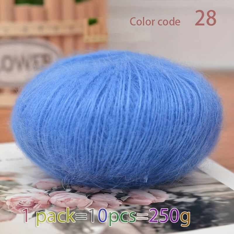 250g Large Bag of Long Wool Yarn, Soft and Light Beige-Friendly DIY Knitting Yarn, Non-Pilling, Suitable for Spring, Summer, Autumn Hollow-Out Fashion Sweaters and Shawls, 45% Cashmere, 40% Wool, 15% Acrylic, 1pc = 10 Balls =
