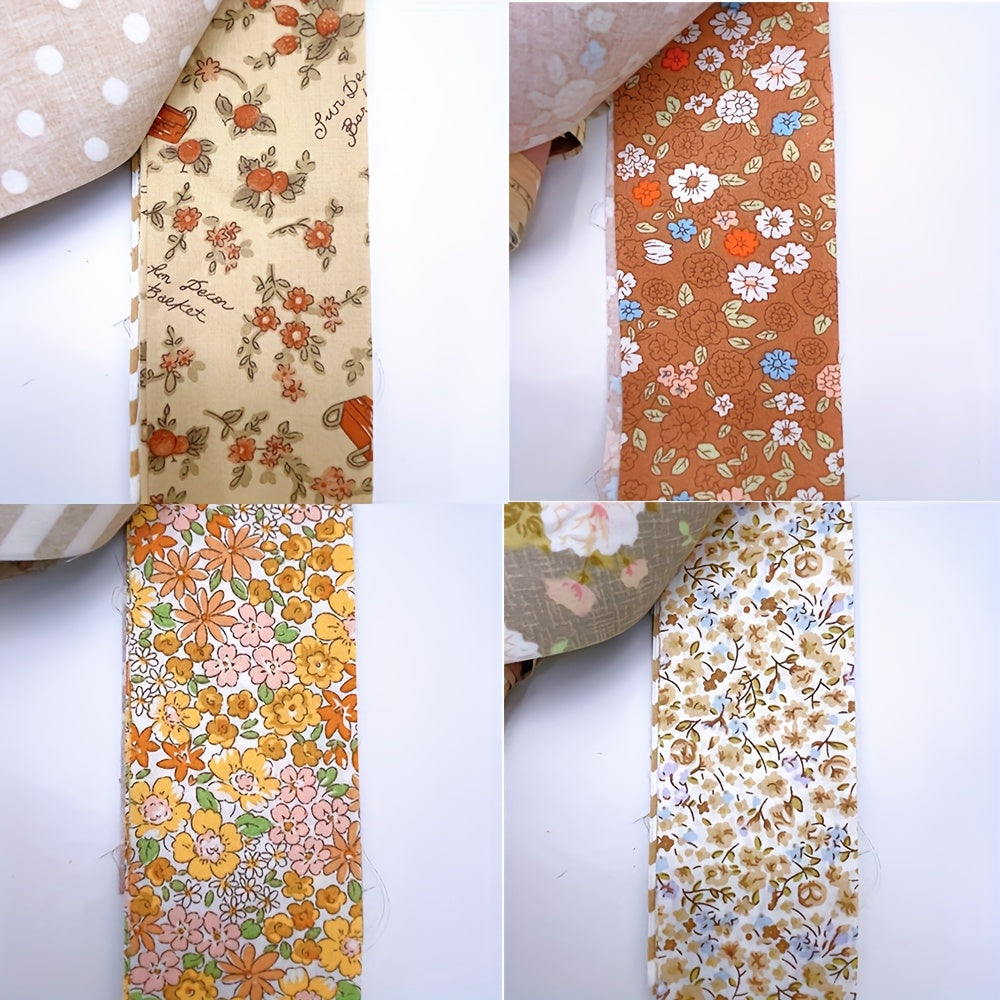 42pcs Khaki Floral Fabric Jelly Rolls - Pre-Cut 100% Cotton Quilting Patches With Assorted Patterns (Chevron, Polka Dots, Grids) For Thanksgiving Crafts, Scrapbooking & Sewing Beginners - Hand Wash Only, Quilting Supplies And