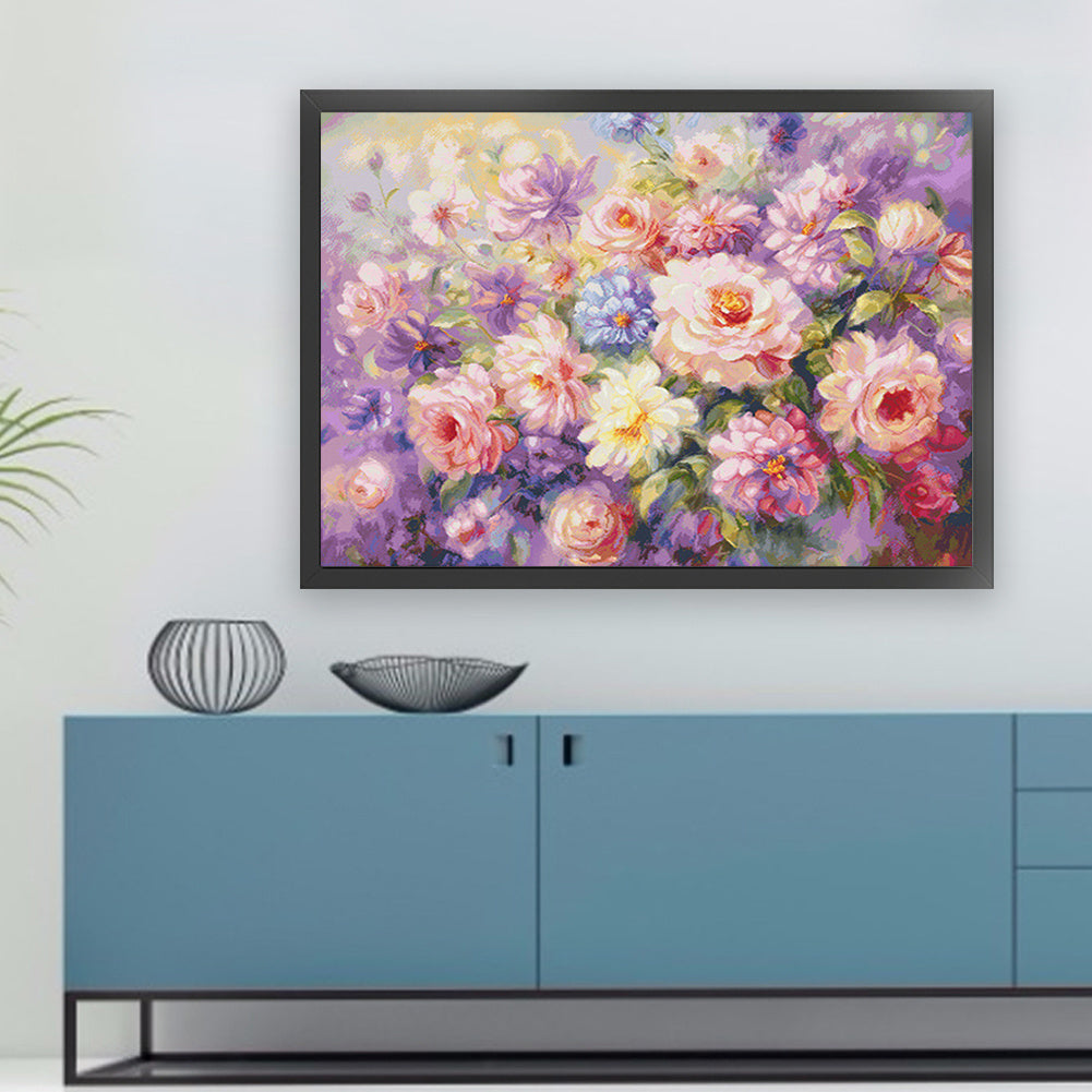 Stamped Cross Stitch Kits for Adults, Flowers Embroidery Kits for Beginners, 14CT Patterns, Counted Embroidery Needlepoint Kits Home Decor, 49.61x38.19in