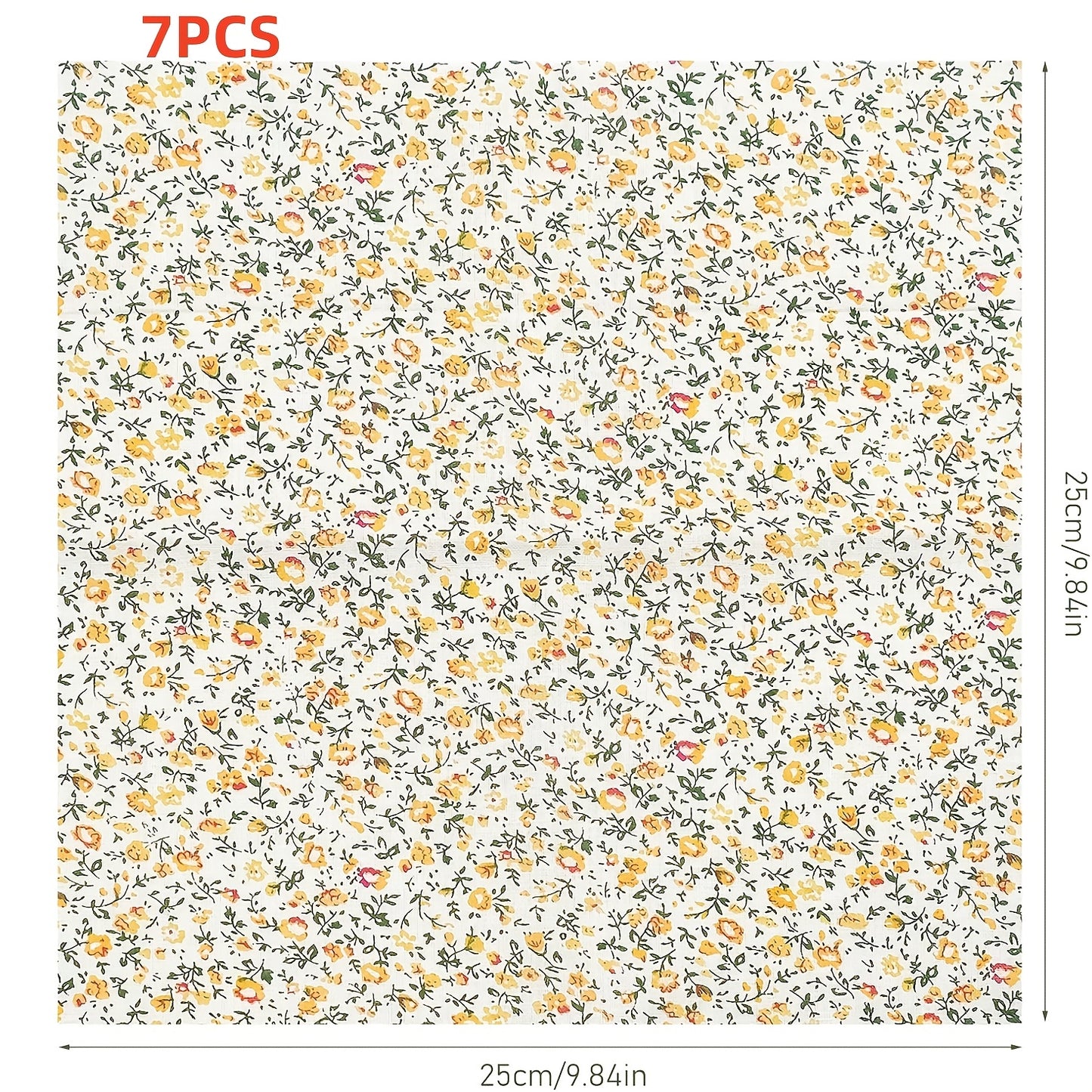 7pcs 9.84inch X 9.84inch Fabric Quilting Floral Patchwork Yellow Fabric Square Bundles Fabric for Sewing DIY Crafts Handmade Bags Clothing, Various Patterns