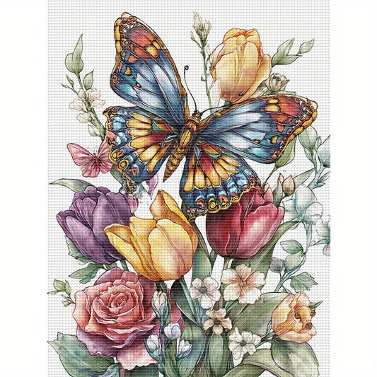 1pc DIY Floral Cross Stitch Kit - 13, 8x17, 7in Frameless Fabric, Vibrant Butterfly & Flower Design, Includes Threads & Needles, Perfect for Home Wall Decor, Mother'S Day Gift, Crafting Supplies, Crafting Kit|Vibrant Wall Art