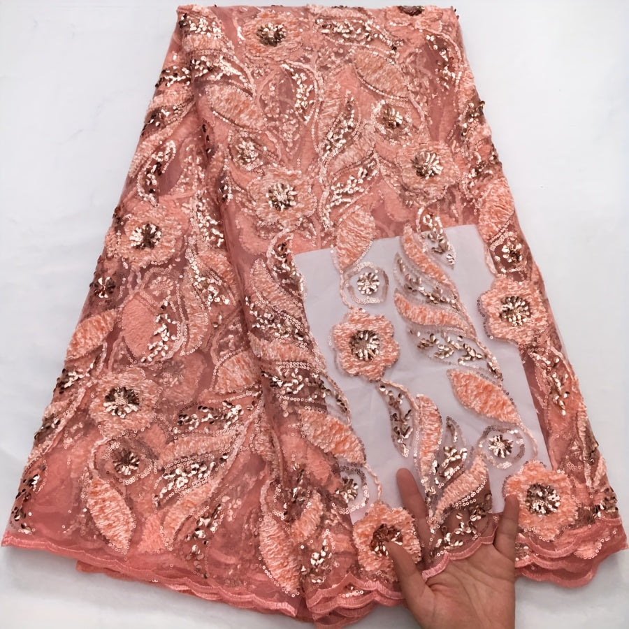 5Yards/pc African Lace Fabric with Sequins, French Mesh Lace Fabric, Nigerian Lace Fabric for Sewing Wedding/Prom/Party Dresses