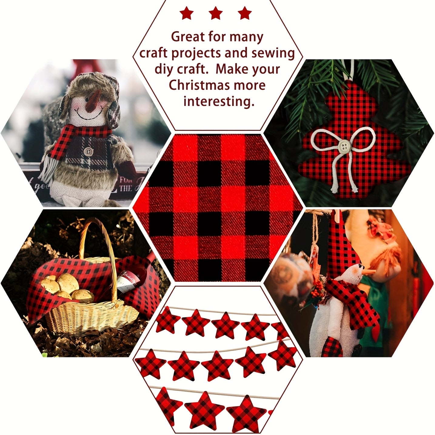 Buffalo Plaid Fabric 56 X 36 Inch Christmas Plaid Cotton Checkered Buffalo Fabric By The Yard Precut Patchwork Sewing For DIY Craft Sewing Home Christmas Decoration(Red-Black)