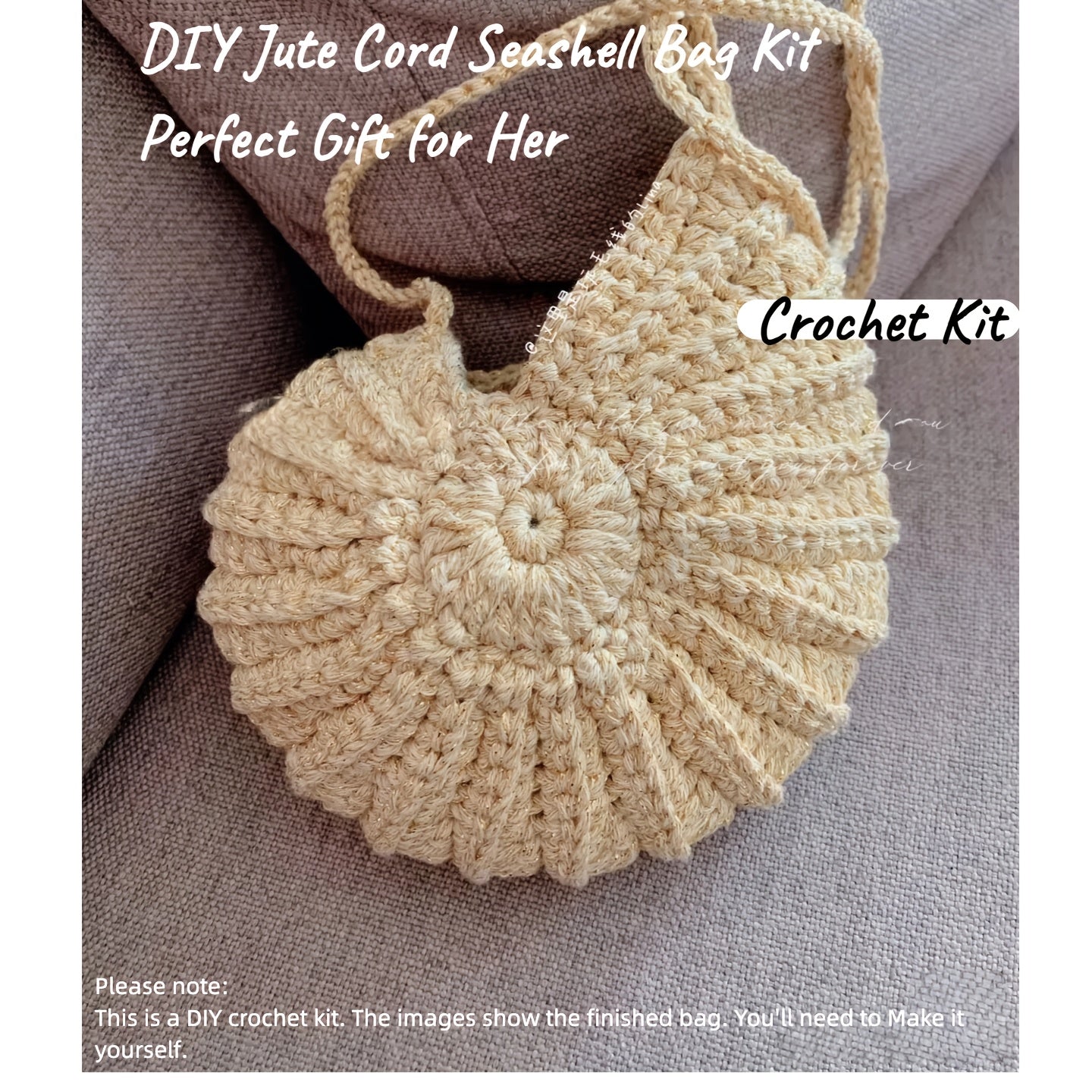 Complete DIY Handmade Seashell Crochet Tote Bag Kit for Beginners - All-in-One Craft with Striped Yarn, Hook & Step-by-Step Guide (Khaki/Turquoise) - Create Your Own Handmade Gift, Beach Bag, -Shaped Purse with Tools Included