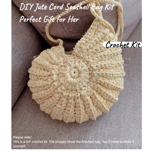 Complete DIY Handmade Seashell Crochet Tote Bag Kit for Beginners - All-in-One Craft with Striped Yarn, Hook & Step-by-Step Guide (Khaki/Turquoise) - Create Your Own Handmade Gift, Beach Bag, -Shaped Purse with Tools Included