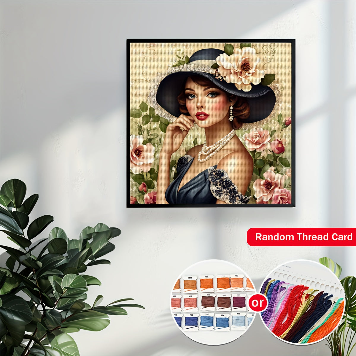 ZUOANLF 1set 50x50cm/19.7x19.7Inch DIY Cross Stitch Kit Frameless, Beautiful woman, stamped cross stitch kits, Embroidery Set for Home Decor, Includes Patterned Fabric & Threads, Perfect for Living Room Entrance or Bedroom De