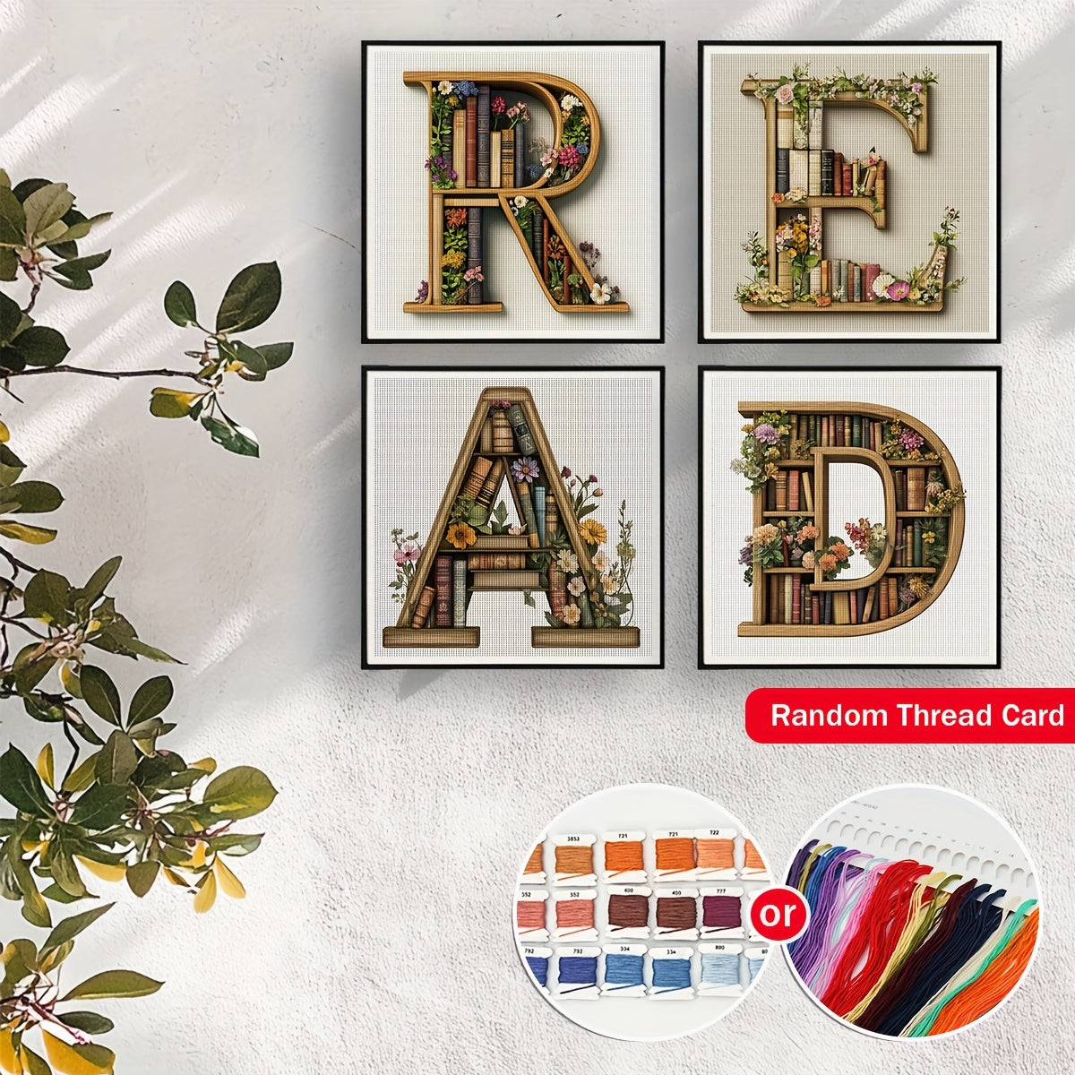 1pc JOZYSH Large Alphabet Cross Stitch DIY Kit with A-Z Letters, Numbers & Floral Frames - Complete Set with Pre-Printed Canvas, Needles, Threads, Instructions - 40x40cm/15.7x15.7in - Perfect for Home/Office Decor, Birthday/C