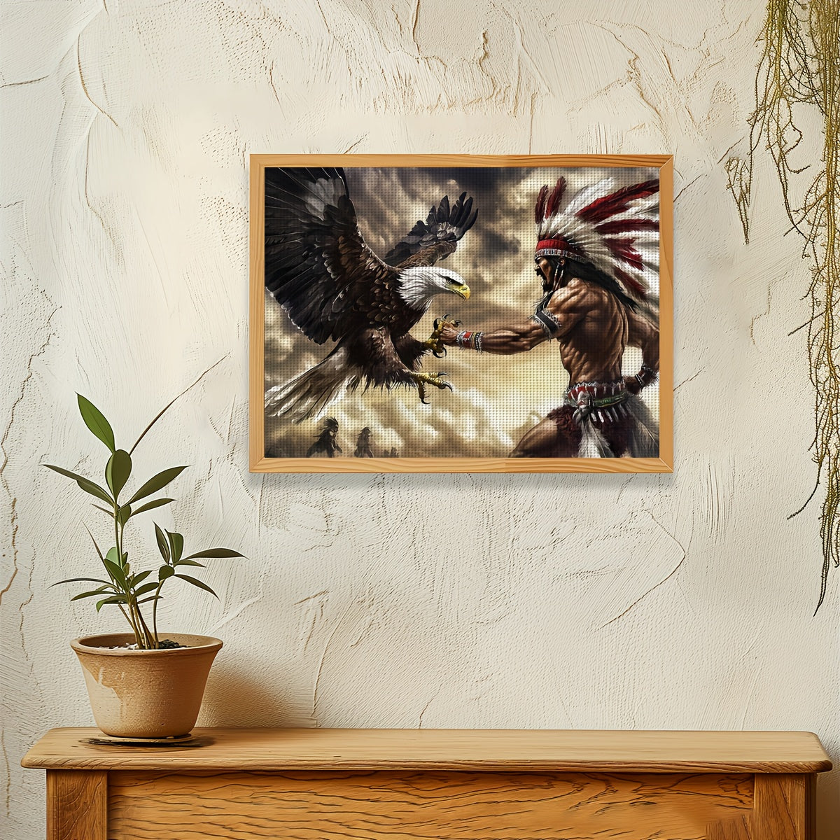 DIY 11x14 Inch Cross Stitch Kit - Majestic Eagle in Flight, 11CT/14CT Frameless Embroidery Pattern with Native American Warrior, Ideal for Home Decor, Living Room, Bedroom, or Gift, Native American Artwork | Natureinspired Ar