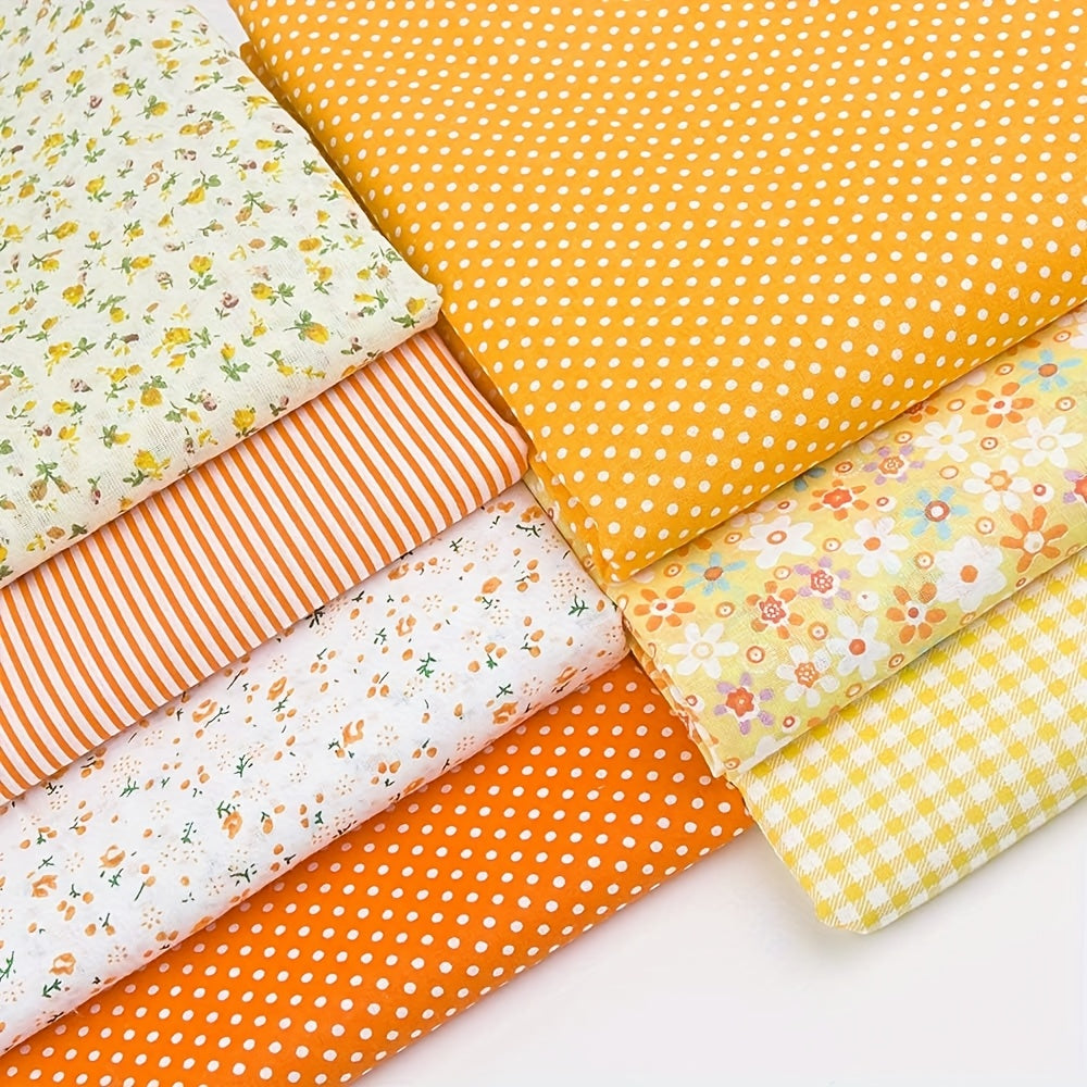 7pcs 20"x20" Orange Cotton Fat Quarters - Pre-Cut Craft Fabric Bundles with Assorted Vibrant Floral Patterns, Machine Washable for Quilting, Patchwork & DIY Sewing Projects - Perfect Gift for Birthdays, Christmas, Thanksgivin