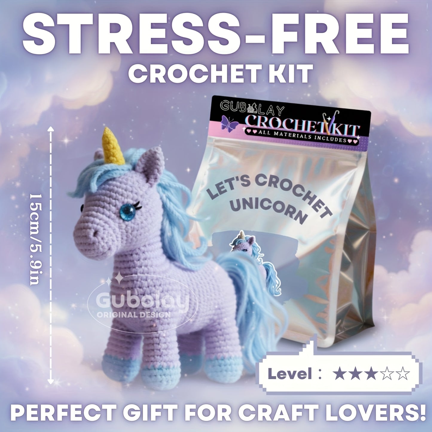 Complete Unicorn Crochet Starter Kit for Adults Beginners with Step-by-Step Video Tutorial & Amigurumi Doll - Soft Yarn (30% Extra), Hook & Accessories Included | Stress-Free DIY Craft Gift for Crocheting Cute Unicorns | All-