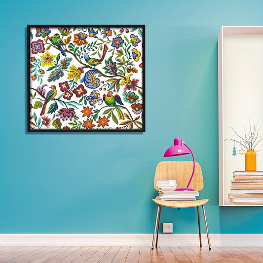 Extra Large 59x55cm (23.23x21.65in) DIY Full Embroidery Cross Stitch Kit - Floral & Birds Garden with Hummingbirds, 14CT 2-Strand Printed Canvas, Cotton Threads, Vibrant Colors for Wall Hanging, Home Decor, Spring-Themed Larg