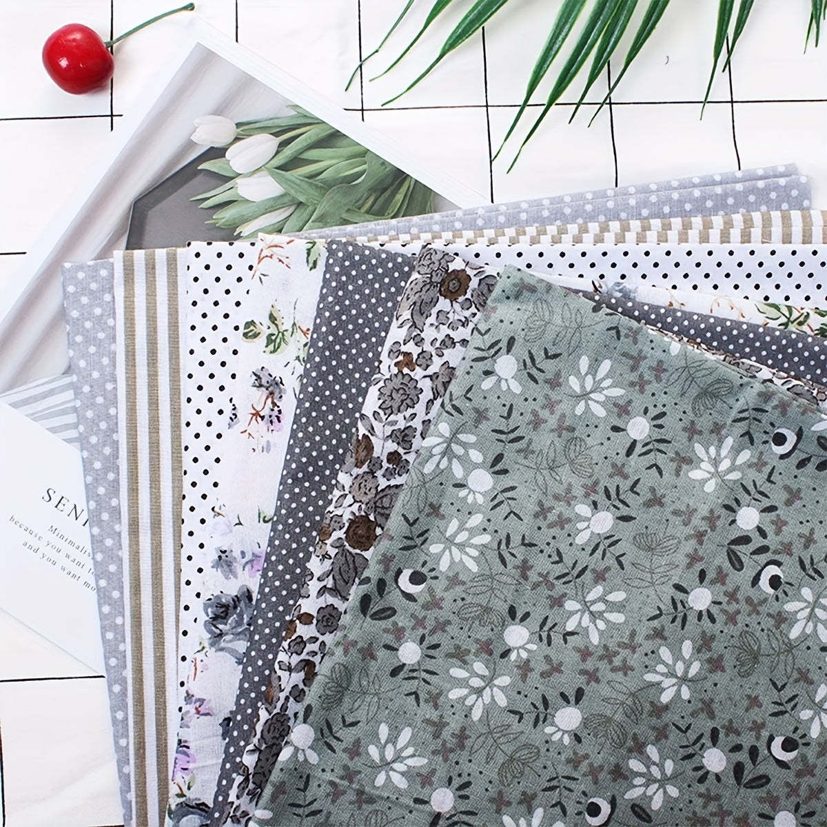 7pcs 20x20 Inch 100% Cotton Bundle - Grey Floral Print Pre-Cut Quilting & DIY Craft Supplies, Soft Breathable No-Pill Fabric for Sewing, Quilting, Home Decor - Perfect for Christmas, Thanksgiving, Birthday Gifts, Quilting Fab