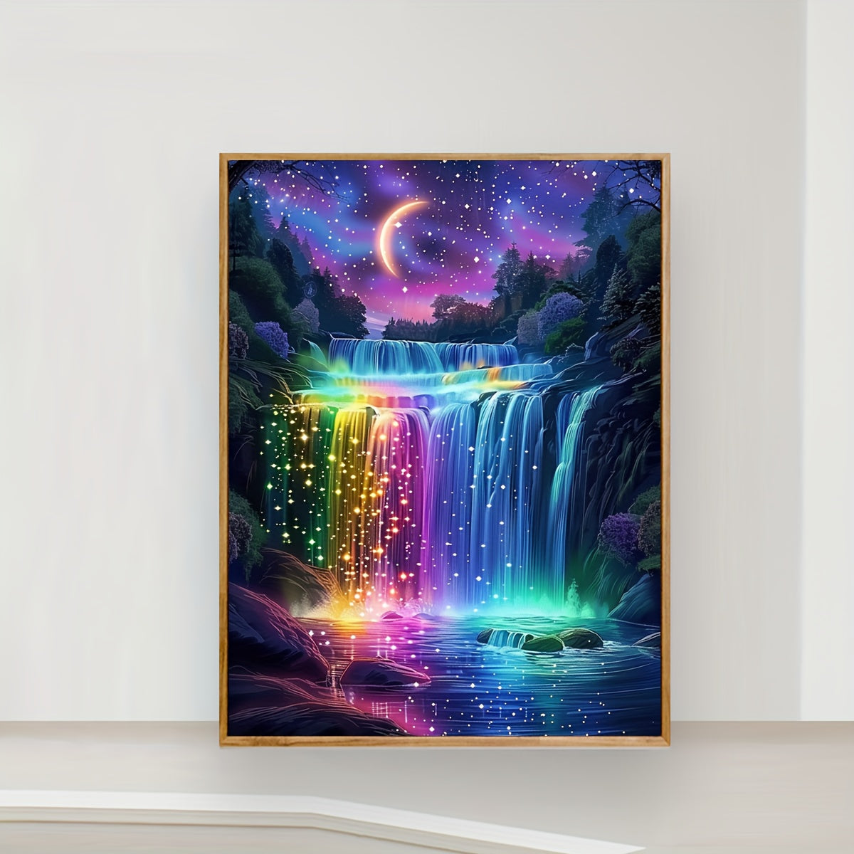 JOZYSH 1pc Rainbow Waterfall Cross Stitch Kit - 30x40cm/11.8x15.7in, Vibrant Night Sky & Waterfall Design, 11CT/14CT Embroidery Pattern for Beginners, Perfect for Bedroom or Living Room Wall Decor, Includes Canvas, Needle, Th