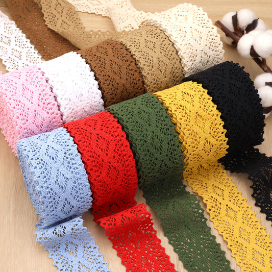 8 Yards of Colorful Eyelet Lace Ribbon - Cotton Crochet Trim for Junk Journaling, Crafts, and Sewing Projects, Craft Lace Trim | Vibrant Lace Ribbon | Durable Craft Material, Lace Fabric