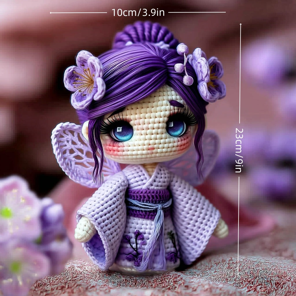 1pc New Crochet Material Package Hot-Selling Four-Color Kimono Girl (Purple/Red/Green/Orange) Cute Doll Yarn Set Handmade Knitting Doll, All-Season Fabric, Polypropylene 100., All-Season Craft Kit|Playful Design|Durable Craft