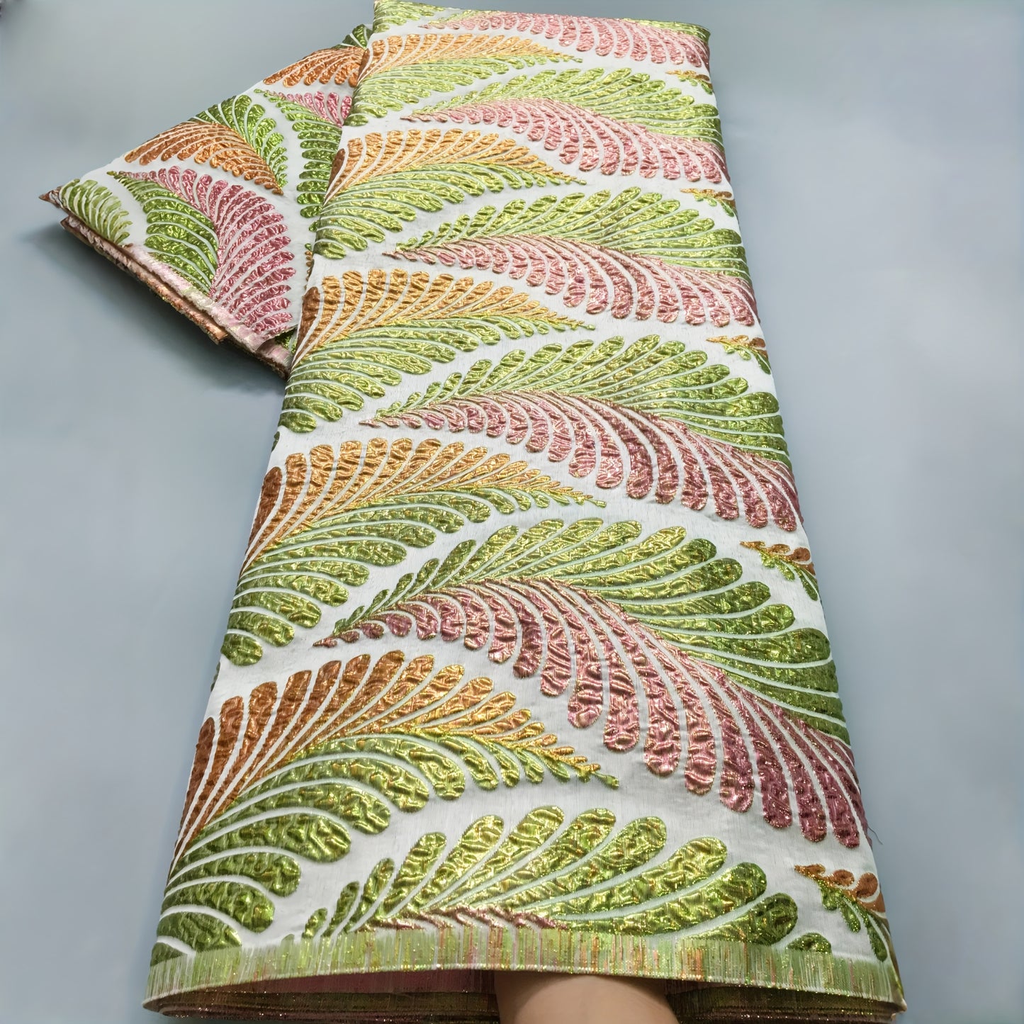 African Nigerian Gild Brocade Lace Fabric - 5 Yards Wide (51-52") Luxury Hand- Fabric with Blue/White/Golden/Black/Teal/Beige/Gray/White Patterns - Pre-Cut for Wedding, Party, Daily African Clothing - Hand Wash Only, Width Av