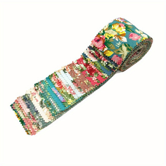 42pcs Jelly Roll Strip - Floral Crafting Fabric with Roses, Daisies, Peonies - Pastel Floral Patterns Pink, Red, Blue, Green, Teal, Beige, - for Scrapbooking, Quilting, DIY Crafts, Gift Wrapping - Large 2.5x19.5" Strip - Idea