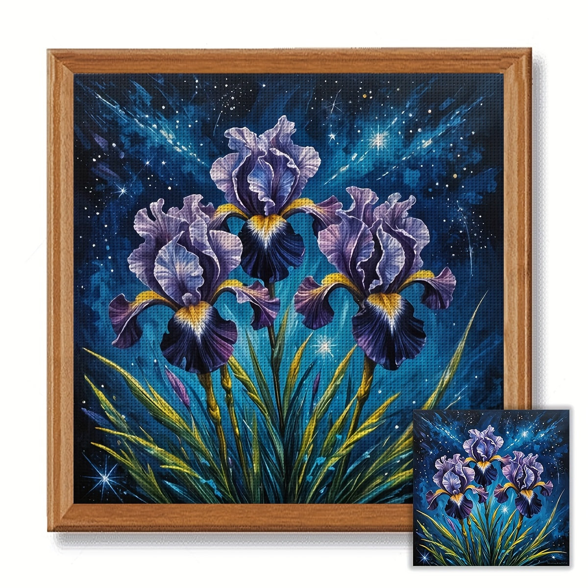 3D Cross Stitch Kit - Vibrant Purple Iris Floral Design, 11CT/14CT DIY Cross Stitch Pattern with Canvas, Needle, Thread, and Instructions - Ideal for Beginners, Perfect for Bedroom or Living Room Wall Decor, Relaxing Hobby Gi