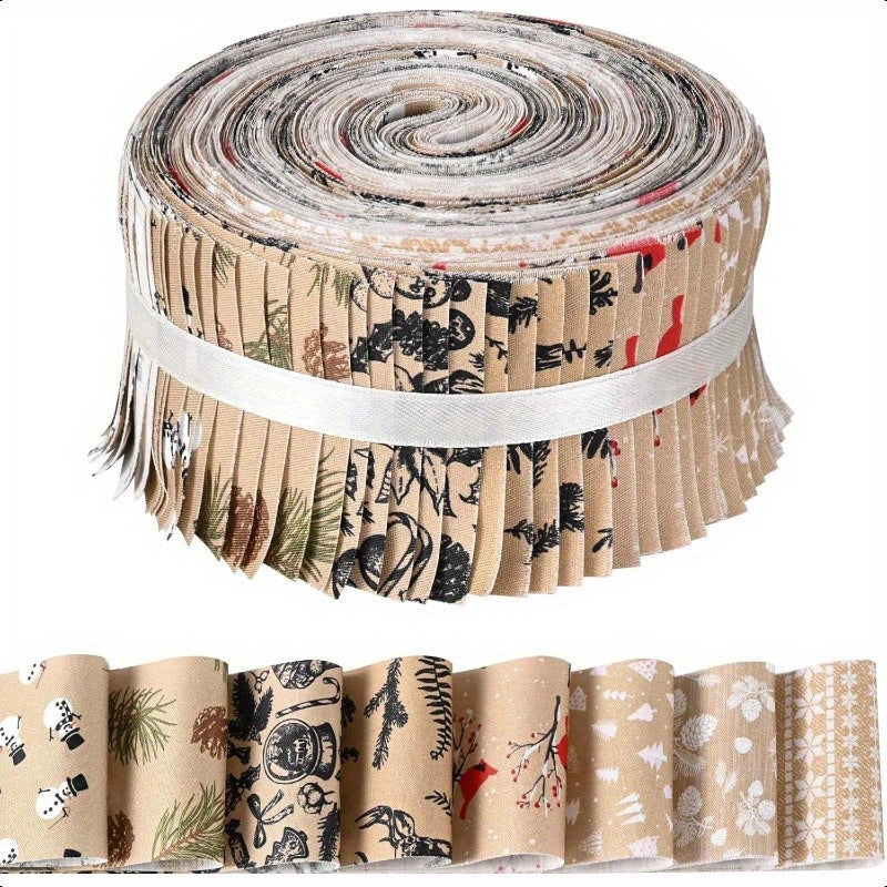 40pcs Of 6.5 * 50cm (2.55 * 19.7in) Christmas Retro Fabric Strips -8 Holiday Patterns (reindeer, Pine Cones, Snowflakes), DIY Splicing Handmade Craft Materials, Including Splicing Sets with Different Patterns, Enthusiasts Can