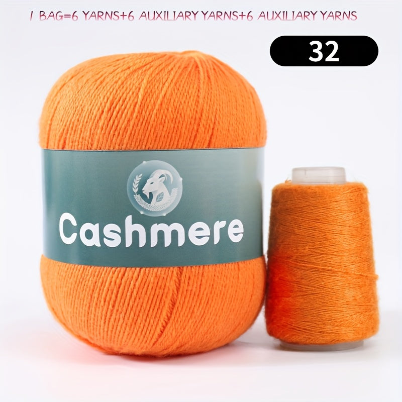 6-Ply Hand-Knitting Yarn for Self-Knitted Cashmere Sweaters, Includes Matching Yarn for Machine-Knitted Cashmere Hats and Scarves, Knitting Needles, and Yarn Balls