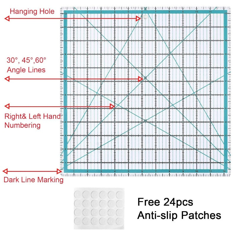 8 - Piece Square Quilting Rulers Non Slip and Templates, Acrylic Sewing Ruler Set with 24pcs - Slip 3.5x3.55x58x810x1012.5x12.56.5x122x123x9