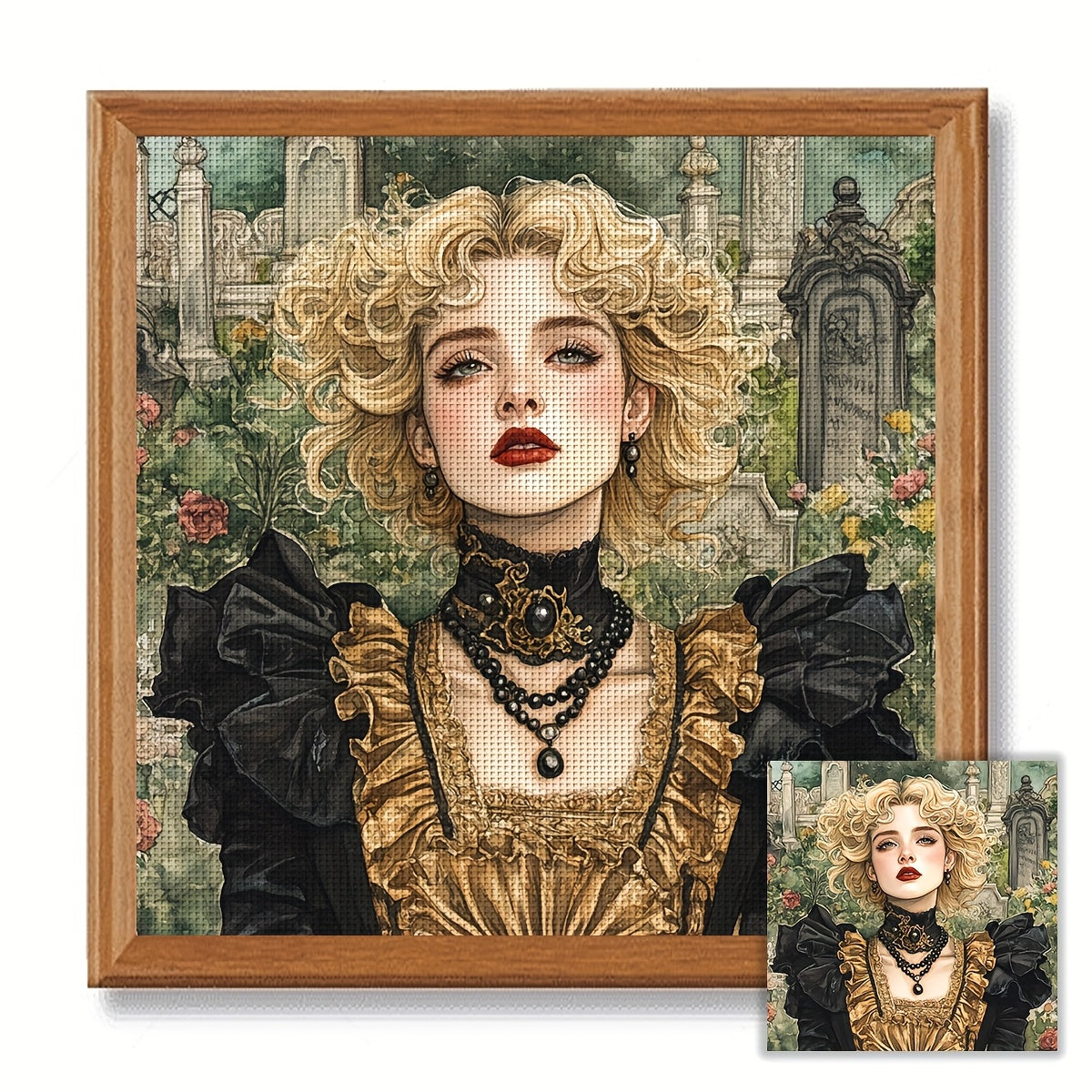 JOZYSH 1set 50x50cm/19. 7x19. 7Inch DIY Cross Stitch Kit Frameless, Beautiful woman, stamped cross stitch kits, Embroidery Set for Home Decor, Includes Patterned Fabric & Threads, Perfect for Living Room Entrance or Bedroom D
