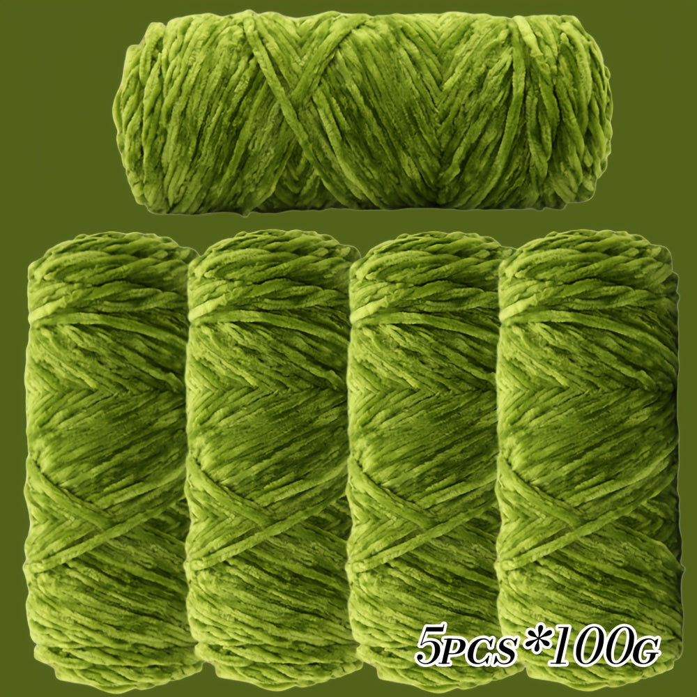 Large Ball Light Beige-Friendly Chenille Yarn 5pcs 500g - Ultra-Soft Velvet Yarn for Crocheting Blankets, Hats | Warm, Thick, Non-Deforming DIY Craft