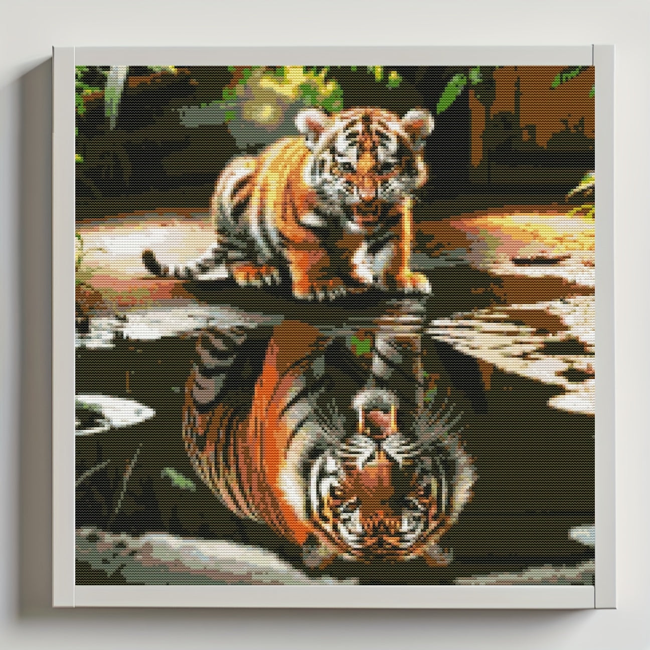 1set 40x40cm/15.7x15.7Inch DIY Cross Stitch Kit Frameless, Fierce Tiger, Stamped Cross Stitch Kits, Cross Stitch Set for Home Decor, Includes Patterned Fabric & Threads, Perfect for Living Room Entrance Or Bedroom Decoration