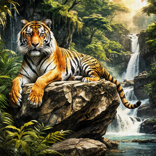 ZUOANLF DIY Cross Stitch Kit - Beautiful Tiger Stamped Embroidery Set | 50x50cm Frameless Fabric Art | Mixed Color Animal Theme | Includes Patterned Fabric & Threads | Perfect for Home Decor, Living Room or Bedroom